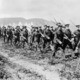 Canadian troops marching during drills at valcartier camp after the outbreak of world war i