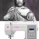 Charlemagne using a sewing machine
