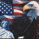 American flag eagle and statue of liberty