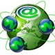 9800276 illustration symbol www and internet with green terrestrial globe and 3 blue planets