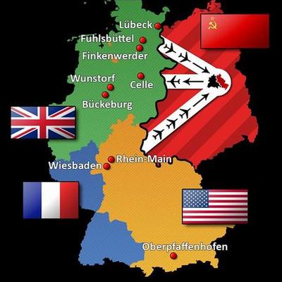 Timeline: The Berlin Blockade was one of the first major crisis of the cold war. germany wascut into 4 parts the US, Italy, England, and Russia