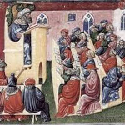 Timeline: Fin de la Escolástica, Escuela de Oxford y Humanismo y Renacimiento.