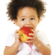 Person eating apple no background