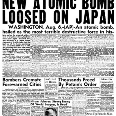 Timeline: August 6 1945, U.S. Drops atomic bomb on Mapan,world war I I ends 8 days later.