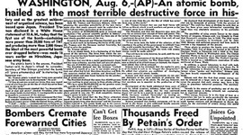 Timeline: August 6 1945, U.S. Drops atomic bomb on Mapan,world war I I ends 8 days later.
