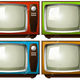 41170544 televisores vintage en cuatro colores diferentes foto de archivo