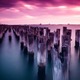Water poles in sunset wallpaper