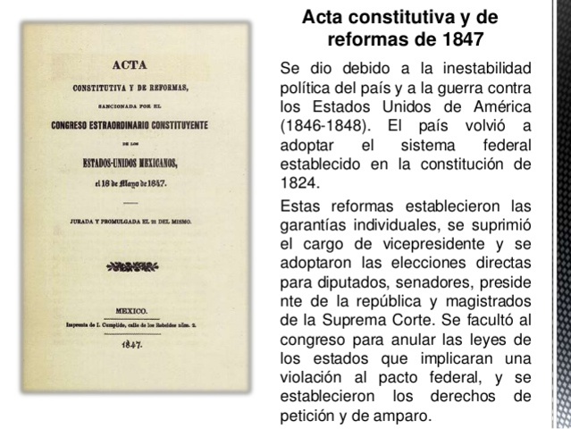 Acta Constitutiva Y De Reformas 1847