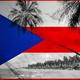 Puerto rico beach with flag