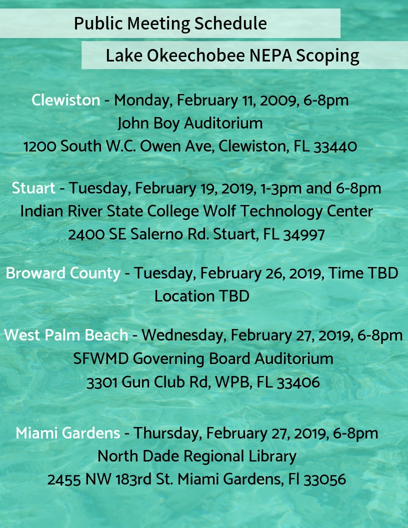 Meeting Schedule for USACE Lake Okeechobee Mananagement Planning