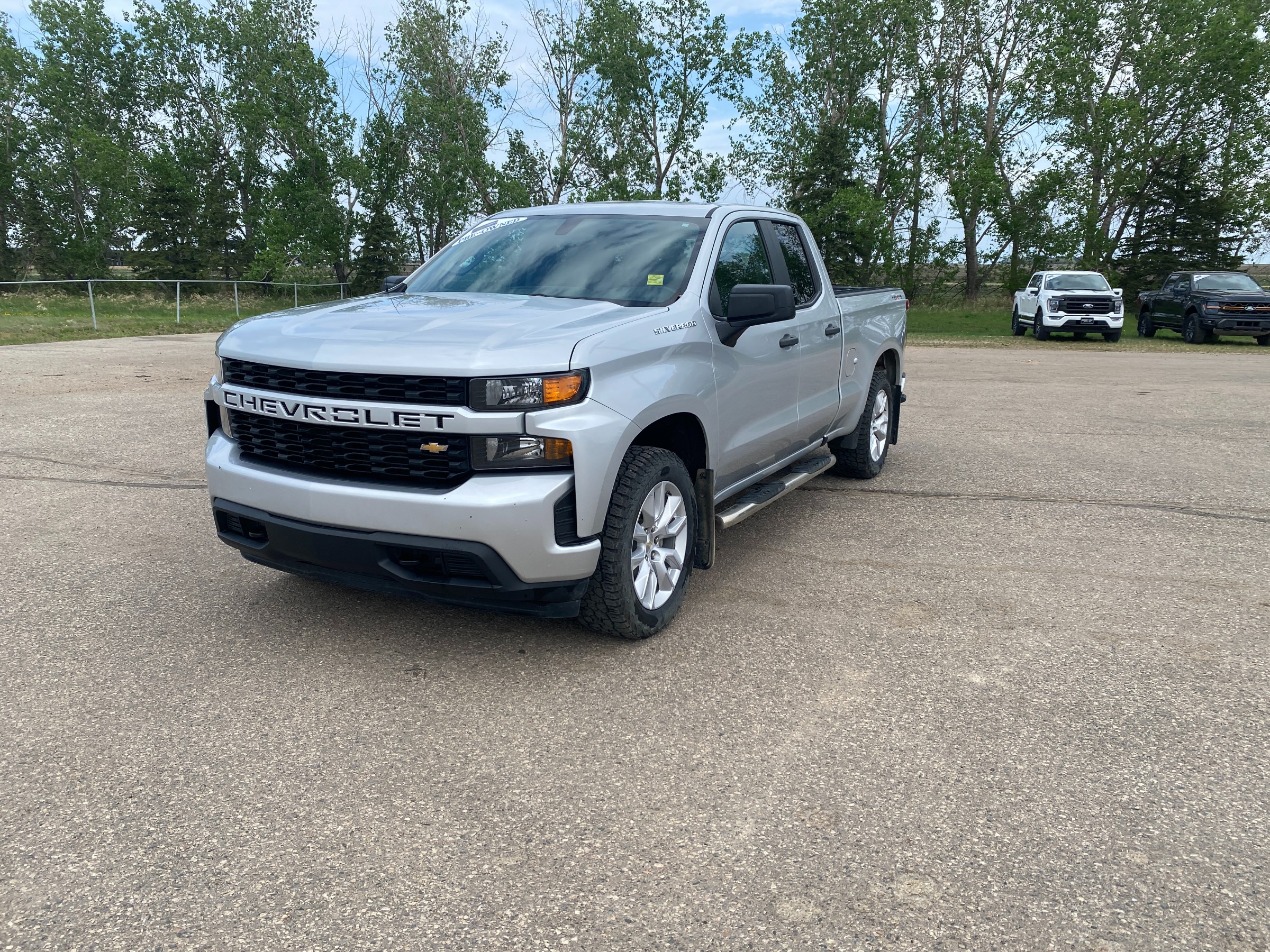Silver 2019 Chevrolet Silverado 1500 Custom Double Cab 4WD Pickup Truck Four-Wheel Drive 6-Speed Automatic