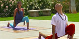 Lunge Pose - Ashwa Sanchalan Asana. Screenshot from the Hello Heart Yoga Session DVD.