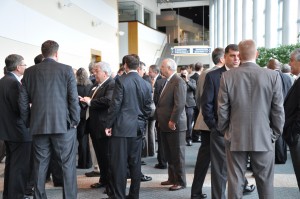 Inside the Gwinnett Center in Duluth, the crowd mills before the "State of the County" presentation by Gwinnett County commission Chairman Charlotte Nash. Credit: Donita Pendered