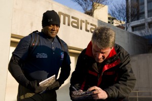 MARTA union members and transit advocates gathered signatures at the Five Points Station. Credit: Rory Gordon