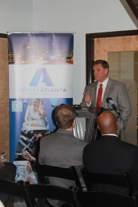 Mike Beatty, commissioner of the Georgia Department of Community Affairs, speaks at the announcement of a new state tax credit zone along Auburn Avenue. Credit: DCA