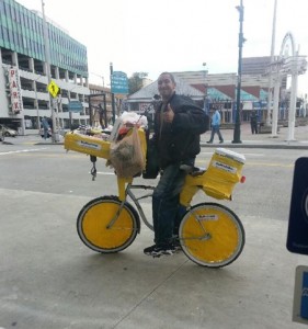 As whimsical as this vendor on a bicycle may be, Atlanta's new vending ordinance bans him from both MARTA's Five Points Station and any vending location because his cart isn't up to code. Credit: atlsoma.com