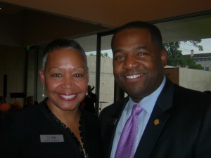Former Atlanta City Council President Lisa Borders chats with current City Council Preasident Ceasar Mitchell