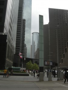 Houston's downtown — lots of shiny buildings and parking garages but not much street life (Photo by Maria Saporta)