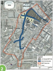 The planned $1 billion redevelopment of the Gulch encompasses an area around the railroad corridor. Credit: GDOT