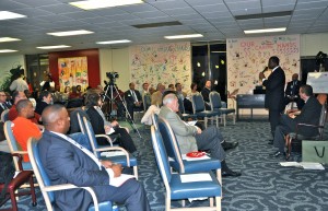 Mayor Kasim Reed (with microphone) outlined his plans to fund the planned BeltLine transit system at Wednesday's meeting of the Northwest Community Alliance. File/Credit: Donita Pendered