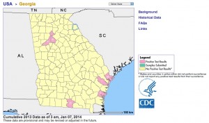 Mapping services provide information about the location of mosquitoes carrying the West Nile virus. Credit: diseasemaps.usgs.gov