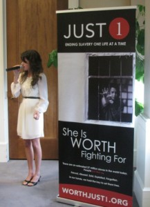 Caitlin Crane performed her new song, "Break the Chains," at PSC Commission Tim Echols' seminar on child trafficking. Credit: Bill Edge/PSC