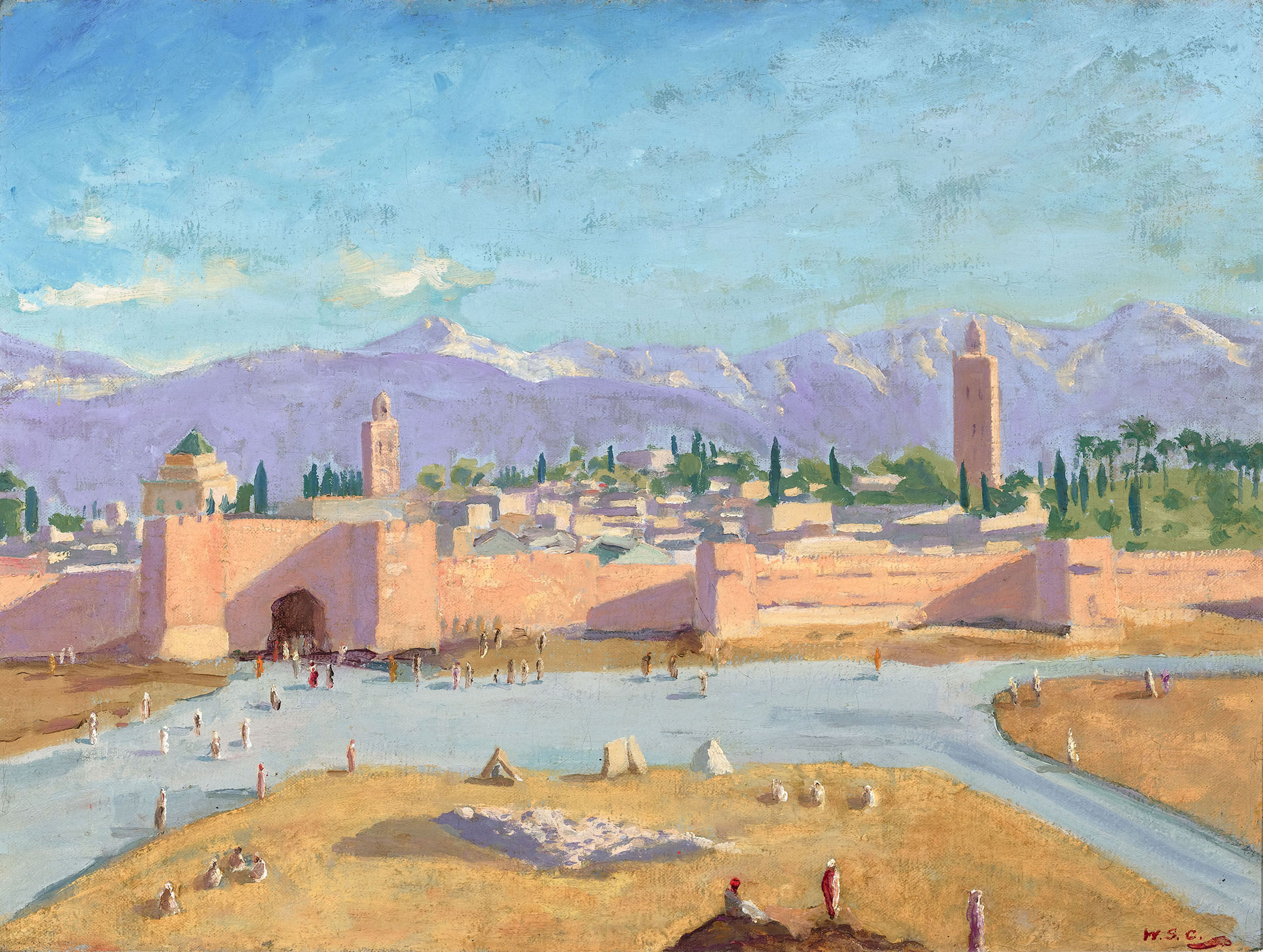 "The Tower of Katoubia Mosque" (1943) the only painting made by Winston Churchill during WWII. He painted this after he and FDR met in Marrakesh, and later gave it to FDR. Credit: Rau Antiques