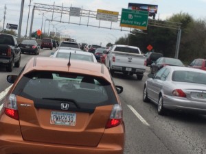 Bumper to bumper traffic is common on I-85 in the evening rush hour, just north of Midtown. Credit: David Pendered