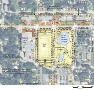 A Health Impact Analysis conducted by the U.S. Environmental Protection Agency envisioned this design for a proposed park along Joseph E. Boone Boulevard. Credit: Boone HIA