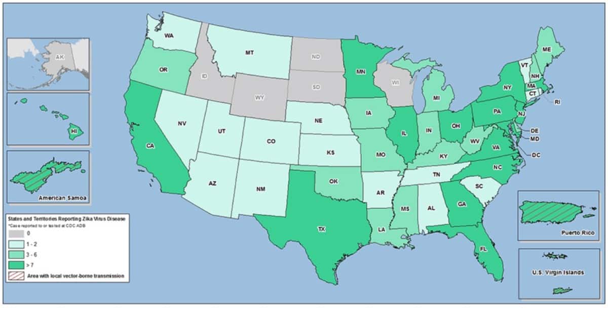 Zika cases, as of May 18, 2016