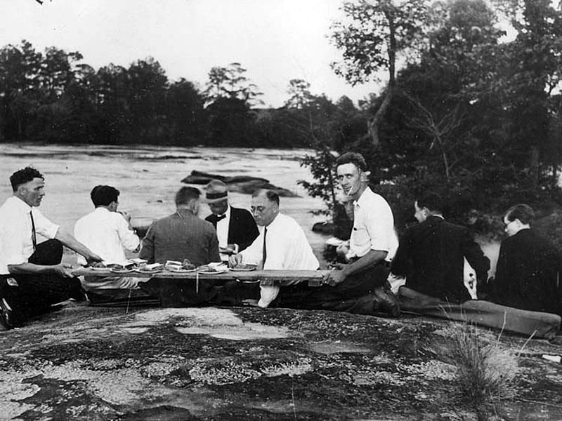 Roosevelt found hope and a purpose in Georgia. Here, he and friends enjoy a picnic by the warm springs. Courtesy of the Franklin D. Roosevelt Presidential Library and Museum