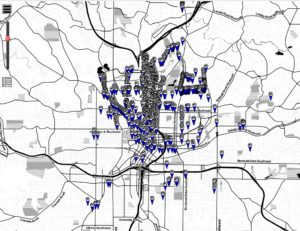 Crowdsourced sidewalk complaints are displayed in an app from Georgia Tech researchers called Sidewalk Scout.