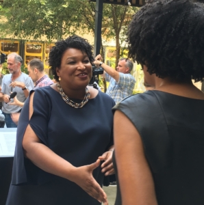 Democrat gubernatorial candidate Stacey Abrams speaks with supporters after an Atlanta press conference on Friday. Credit: Maggie Lee