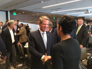 Gov.-elect Brian Kemp greets folks at the Biennial conference in Athens on Tuesday. Credit: Maggie Lee