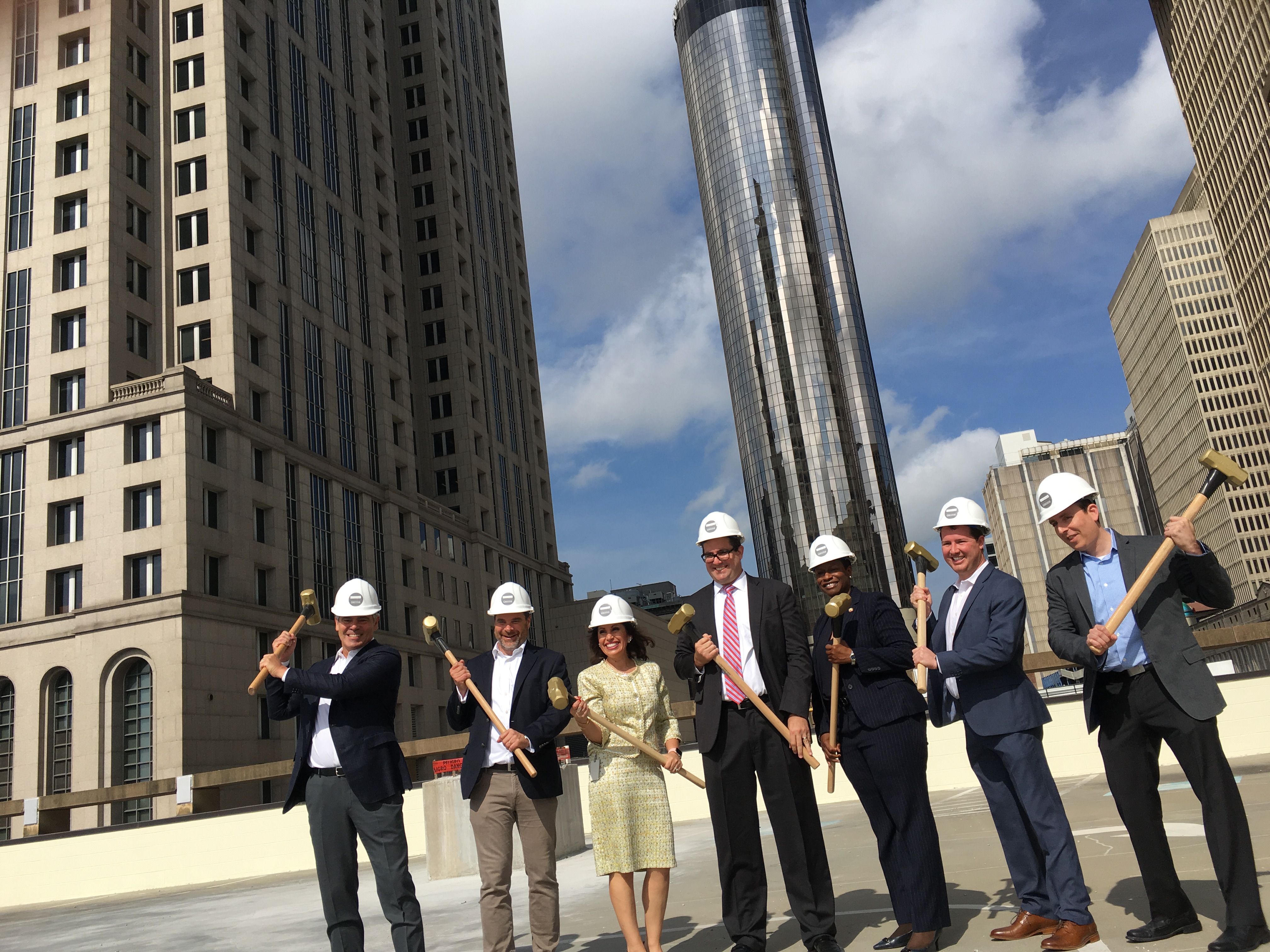 Leaders from the 161 Peachtree Center development team plus the city of Atlanta at the Thursday groundbreaking. Credit: Maggie Lee