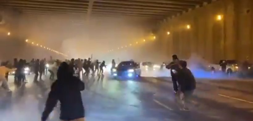Screenshot from a video of a car doing a burnout on I-285. Credit: GaFollowers