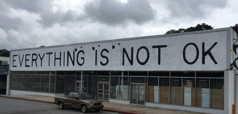 Artwork from Jason Kofke, part of the Drive Thru Atl exhibit at Moreland and Custer avenues in Southeast Atlanta. Credit: Maggie Lee