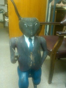 The damaged Brer Rabbit statue after its recovery from the woods. Credit: Putnam County Sheriff's Department The damaged Brer Rabbit statue after its recovery from the woods. Credit: Putnam County Sheriff's Department
