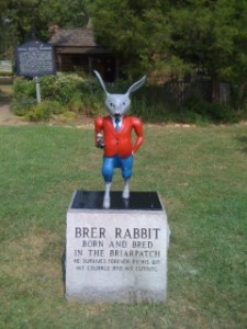 The restored Brer Rabbit statue, on its perch outside the Uncle Remus Museum in Eatonton. Credit: Putnam County Sheriff's Department The restored Brer Rabbit statue, on its perch outside the Uncle Remus Museum in Eatonton. Credit: Putnam County Sheriff's Department