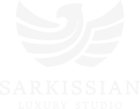 Transparent background featuring a white logo of wings and text "SARKISSIAN LUXURY STUDIO" at the bottom.