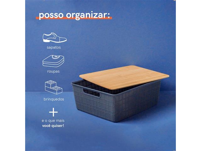 Caixa Organizadora Oikos com Tampa de Bambu 12 Litros Cinza - 2