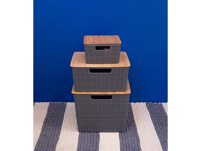 Caixa Organizadora Oikos com Tampa de Bambu 12 Litros Cinza - 3