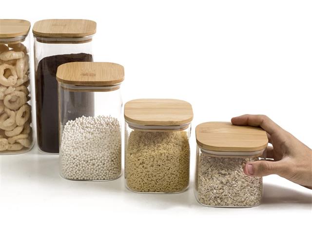 Pote de Mantimentos Quadrado Oikos Flat com Tampa Bambu 600ML - 1