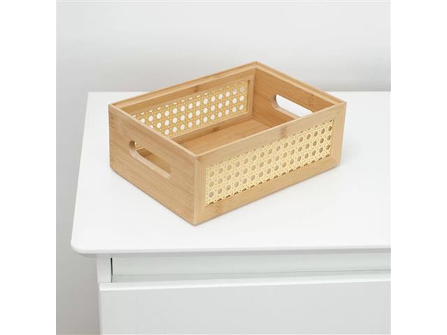 Caixa Organizadora Oikos Empilhável de Bambu e Palhinha 24cm - 2