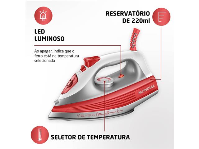 Ferro a Vapor Mondial Branco/Coral 1200W 110V FVN-01-O - 3