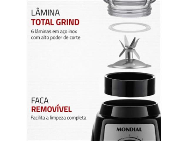 Liquidificador Turbo Glass Mondial Preto 1400W 110V L-1400 GI - 4