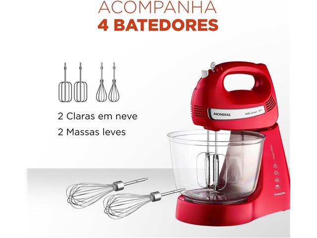 Batedeira Bella Massa Mondial Vermelha/Inox 500W - 3