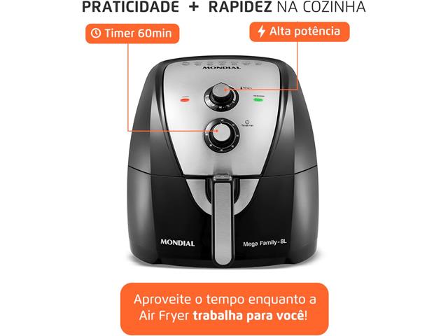 Fritadeira Sem Óleo Air Fryer 8L Mondial Preto 1900W  AFN-80-BI - 2