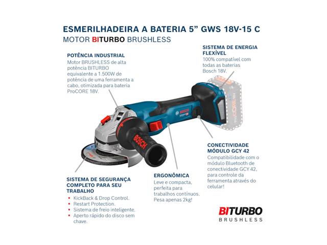 Esmerilhadeira à bateria Bosch GWS 18V-15 C, Brushless, 18V SB - 5