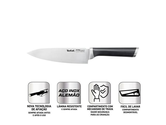 Faca Aço Inox Tefal Eversharp com Afiador - 1